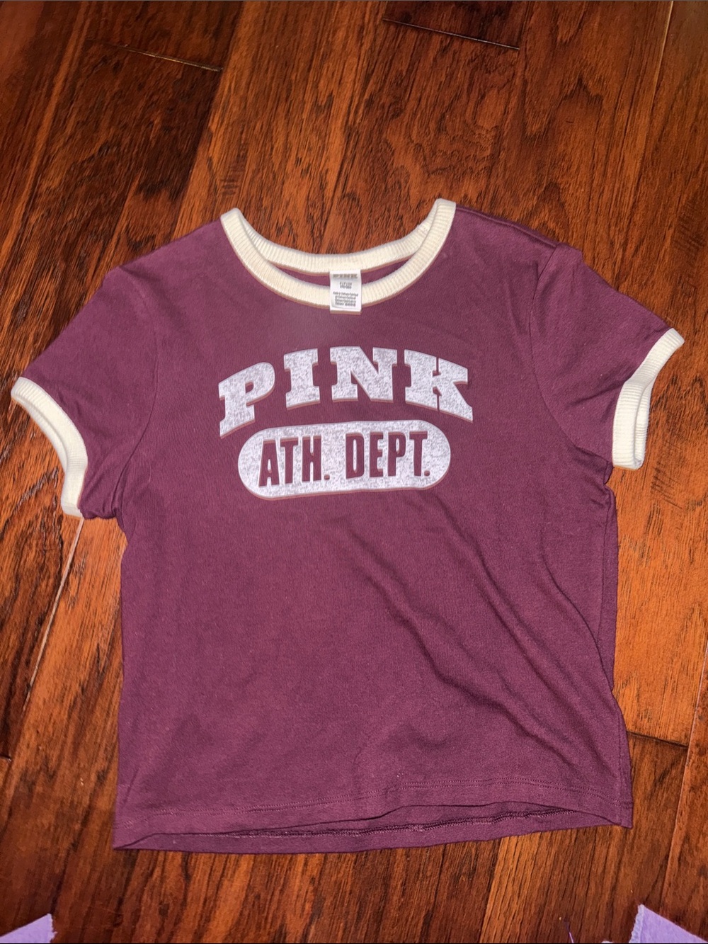 PINK Victoria's Secret Plum Ringer Tee with Cream Trim